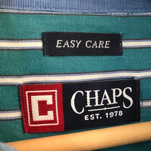 Chaps Striped Shirt: Lightweight Button-Down, Teal & White, Size Men’s Medium - Picture 3 of 10